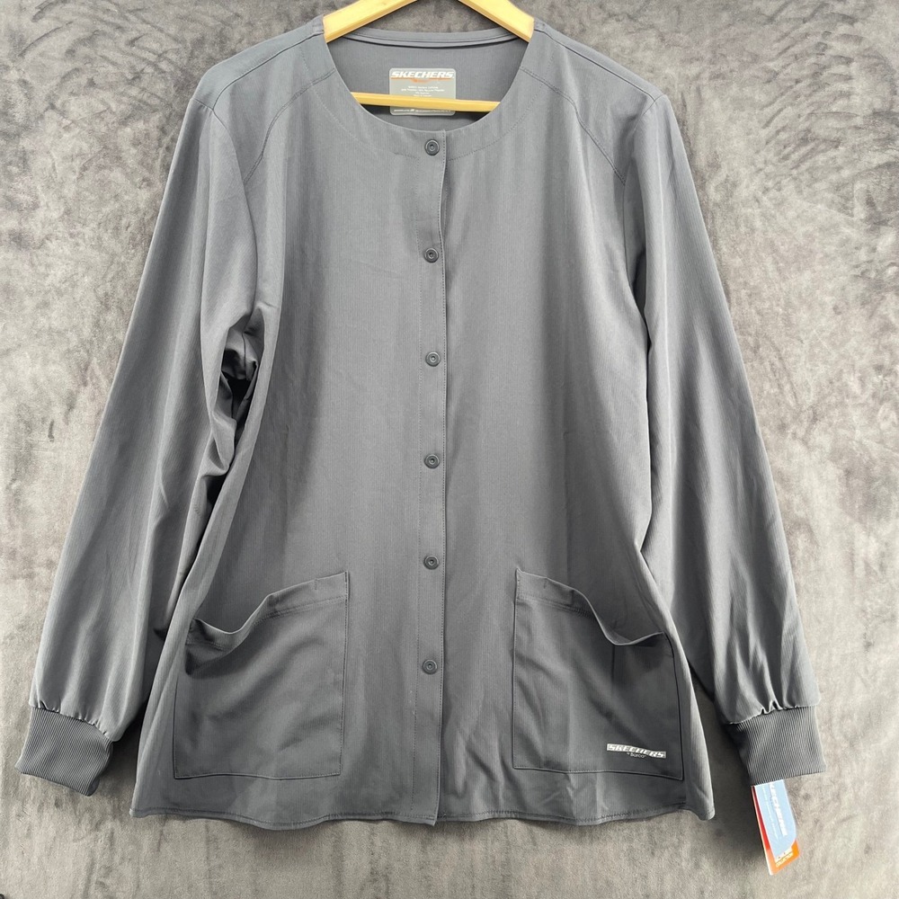 Skechers by Barco Womens Scrub Jacket Grey XL Snap Front Warm Up SK0215 NWT